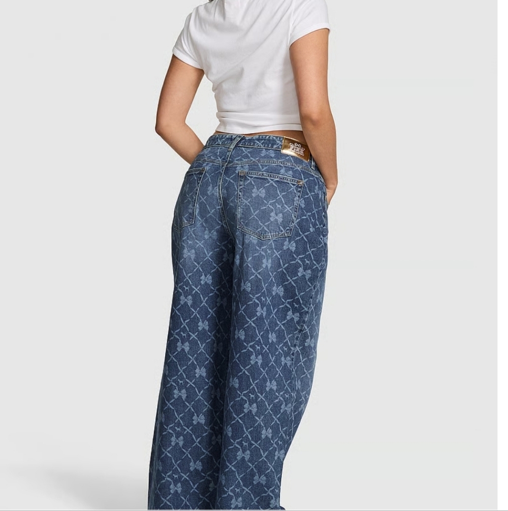 PINK X LOVESHACKFANCY MID RISE BAGGY WIDE-LEG JEANS Msrp $90 Size 12 New - Picture 5 of 6
